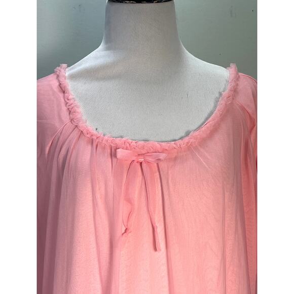 Vintage Nightgown Medium Pink Layered Chiffon Ruffled Trim Bow - Picture 2 of 13